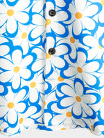 Men's Casual Blue Floral Button Short Sleeve Summer Holiday Beach Shirt