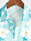 Men's Casual Light Blue Floral Button Up Short Sleeve Summer Holiday Beach Camp Shirt