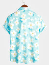 Men's Casual Light Blue Floral Button Up Short Sleeve Summer Holiday Beach Camp Shirt