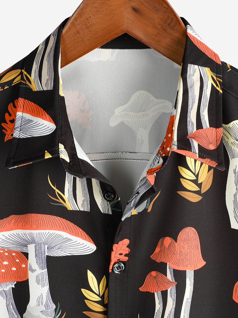 Men's Mushroom Cute Print Cruise Summer Short Sleeve Button Up Shirt
