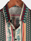 Bundle Of 2 | Men's Striped Elephant Print Retro Button Up Green Top Short Sleeve Shirt