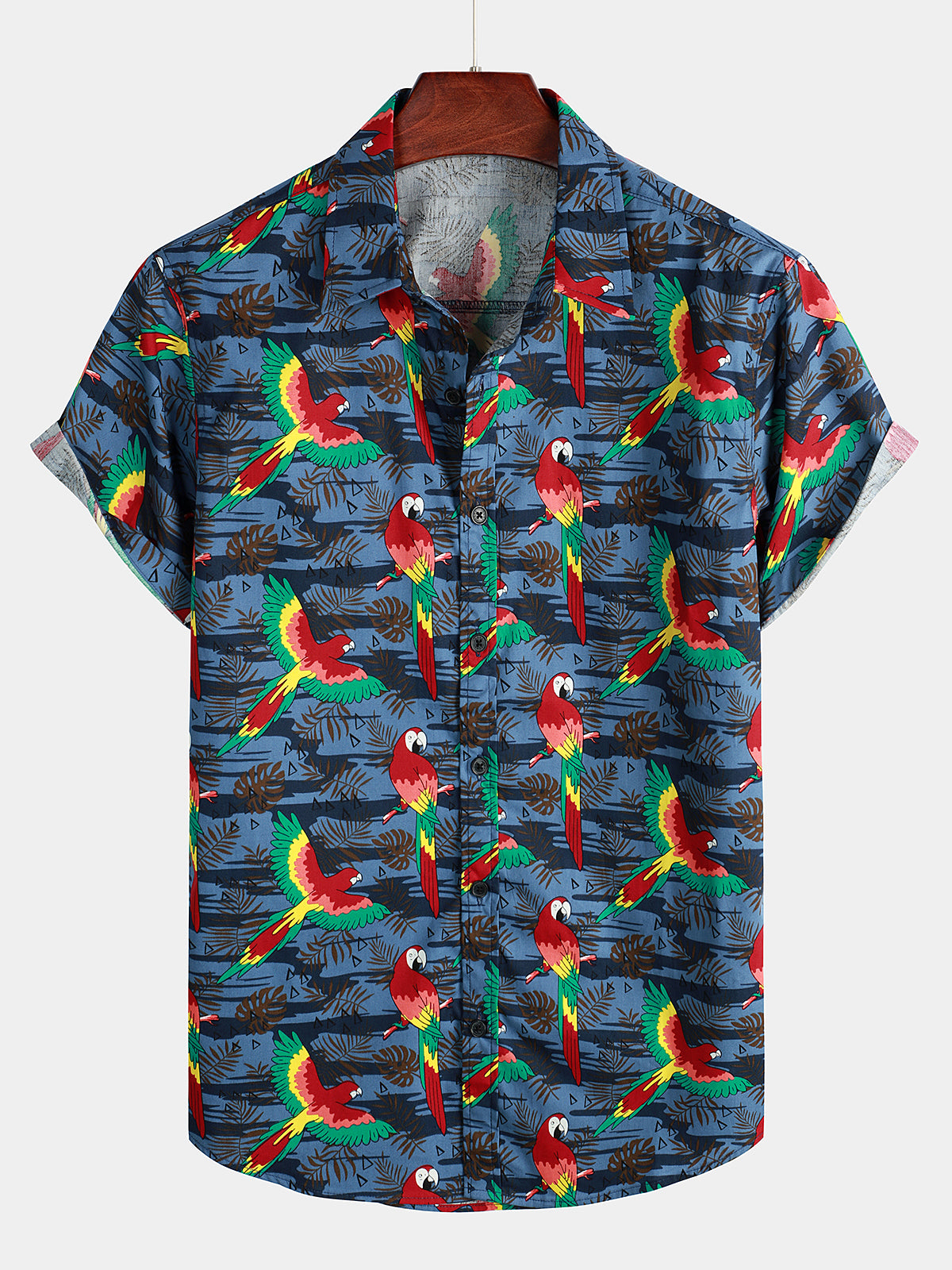 Men's Parrot Print Beach Short Sleeve Shirt