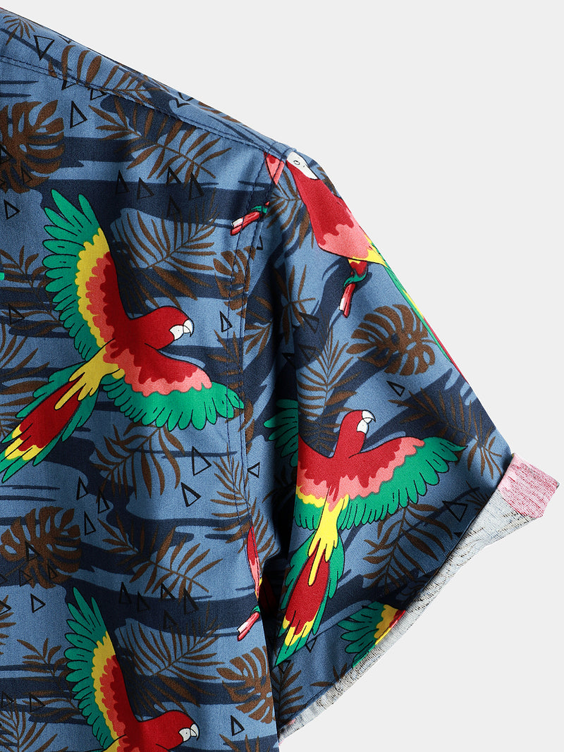 Men's Parrot Print Beach Short Sleeve Shirt