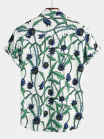 Men‘s Summer Floral Print Short Sleeve Casual Holiday Pocket Shirt