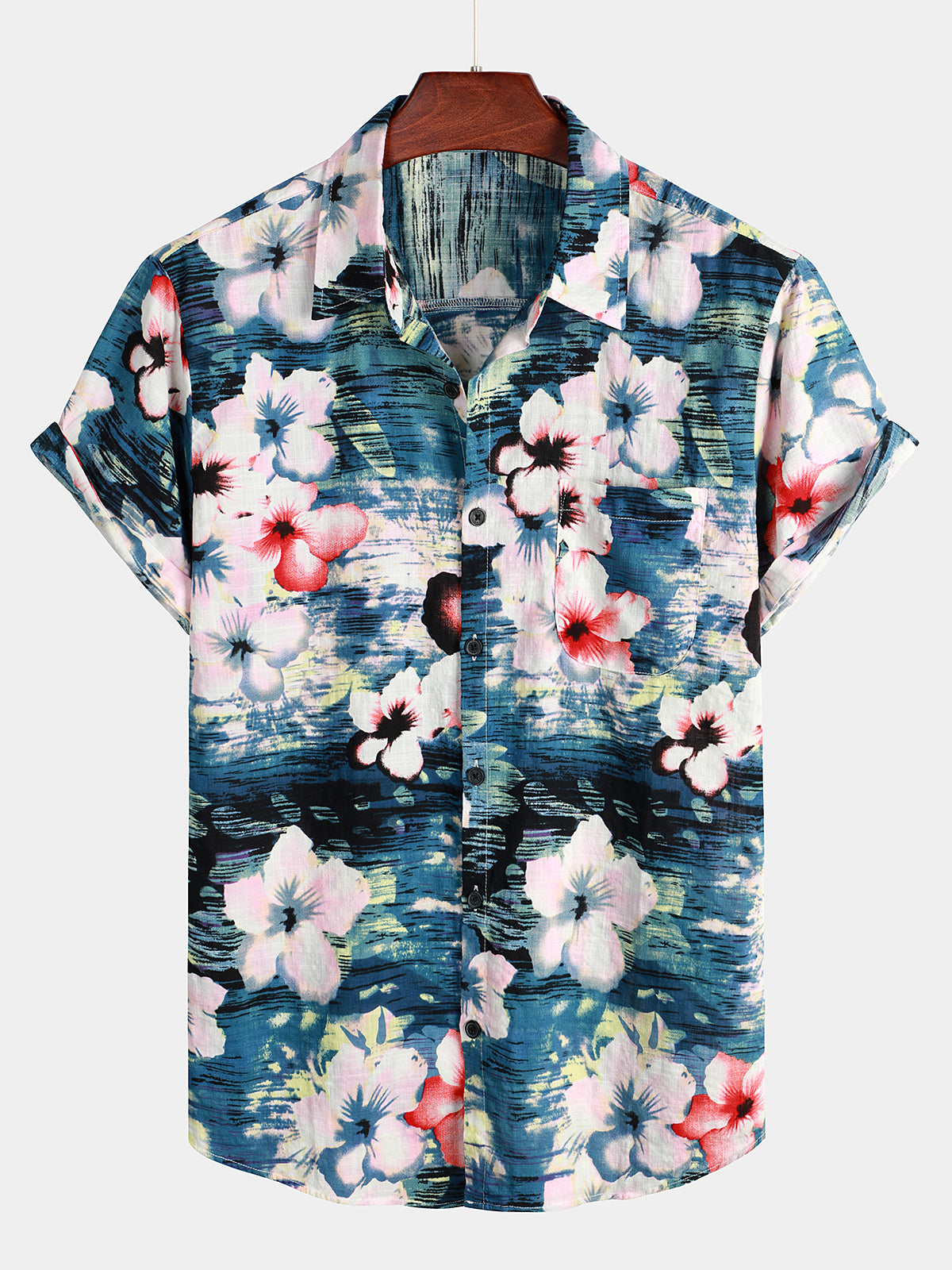 Men's Floral Print Short Sleeve Hawaiian Shirt