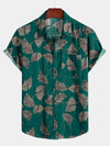 Men‘s Summer Tropical Leaf Short Sleeve Hawaiian Pocket Shirt