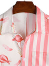 Men's Pink Flamingo & Striped Print Holiday Pocket Short Sleeve Shirt