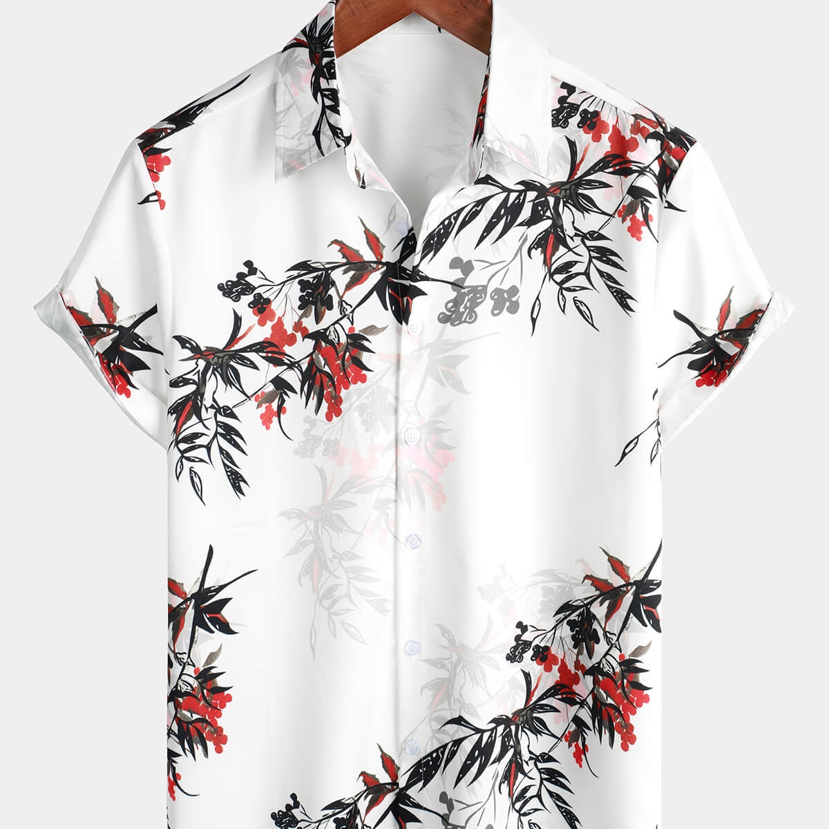 Men's Floral Print Summer Flower Short Sleeve Beach Holiday Button Up Shirt