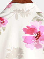 Men's Pink Floral Art Flower Holiday Short Sleeve Button Up Beach Hawaiian Shirt