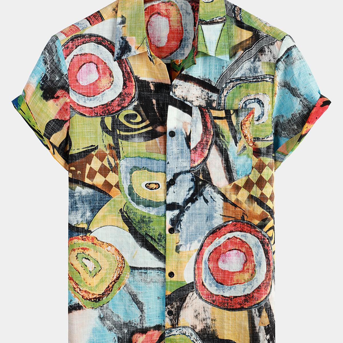 Mens Summer Tropical Flower Cotton Hawaiian Short Sleeve Shirt