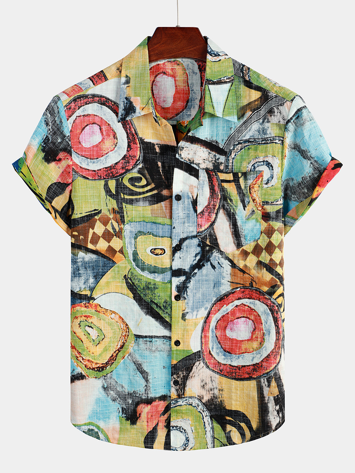 Mens Summer Tropical Flower Cotton Hawaiian Short Sleeve Shirt