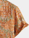 Men's Retro Casual Button Up Pocket Beach Vintage Orange Short Sleeve Shirt