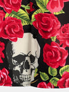 Men's Red Rose Skull Summer Love Art Funny Short Sleeve Button up Hawaiian Shirt