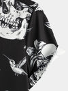 Men's Skull Hummingbird Punk Rocker Cool Rock Button Up Short Sleeve Black Hawaiian Shirt