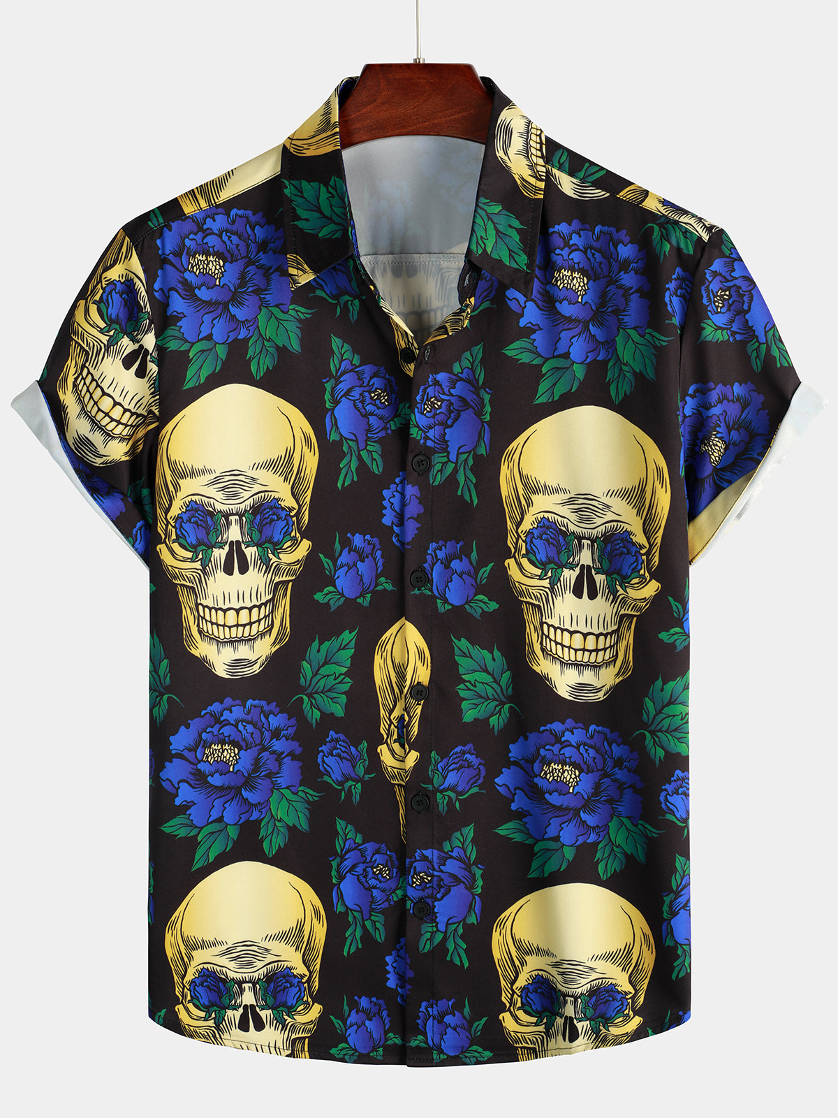 Men's Rock Skull Floral Rocker Cool Graphic Short Sleeve Shirt