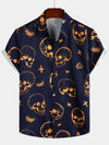 Men's Orange Skull Print Art Graphic Button up Short Sleeve Aloha Hawaiian Shirt