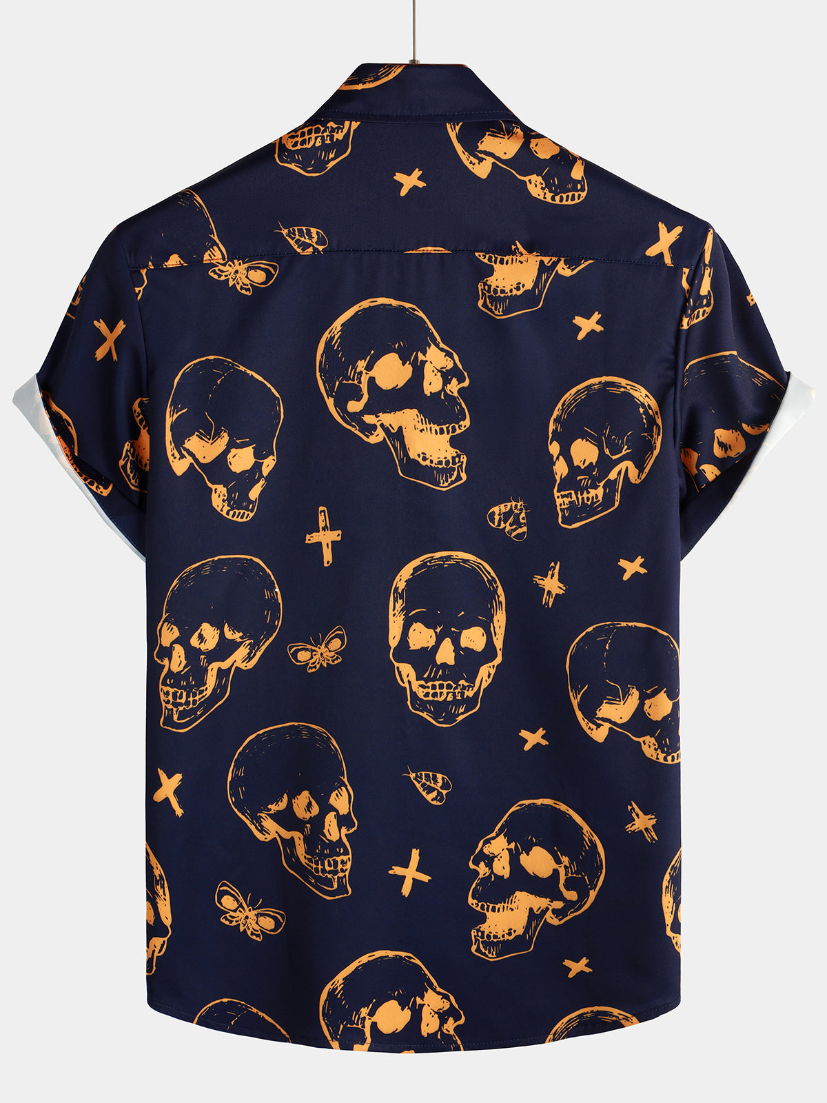 Men's Orange Skull Print Art Graphic Button up Short Sleeve Aloha Hawa –  Atlanl