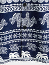 Men's Tribal Graphic Elephant Palm Tree Print Tropical Top Button Up Navy Blue Short Sleeve Shirt