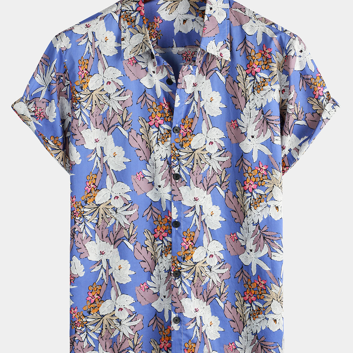 Men's Blue Print Short Sleeve Hawaiian Shirt