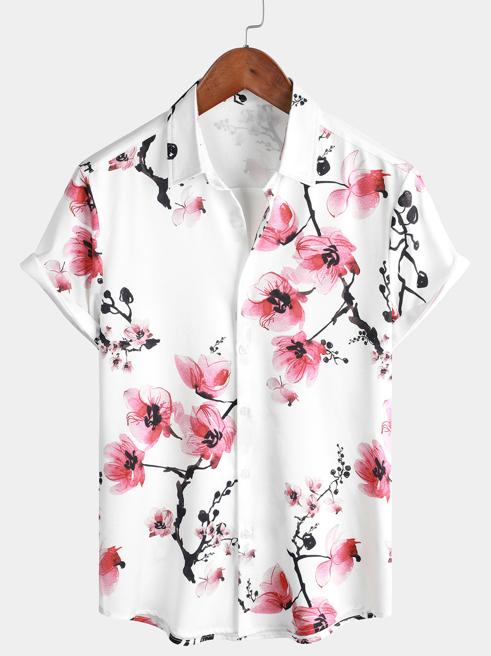 Men's Pink Smart Fit Floral Printed Casual Shirt
