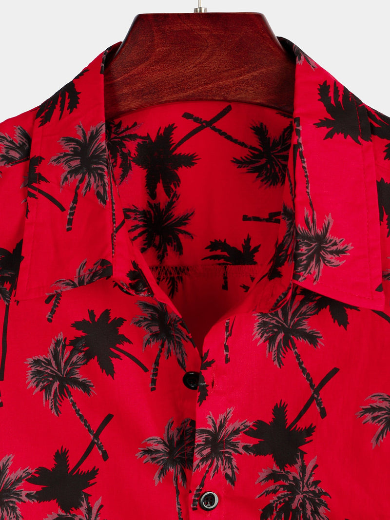 Men's Summer Tropical Coconut Tree Print Short Sleeve Shirt