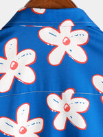 Men's Floral Blue Summer Button Up Cute Flower Short Sleeve Hawaiian Shirt