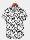 Men's Floral Summer Black and White Cotton Button Up Breathable Tropical Short Sleeve Shirt