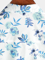 Men's Blue Vintage Floral Summer Button Breathable Short Sleeve Shirt