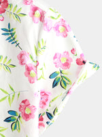Men's Pink Floral Cotton Button Beach Summer Breathable Short Sleeve Shirt