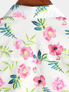 Men's Pink Floral Cotton Button Beach Summer Breathable Short Sleeve Shirt