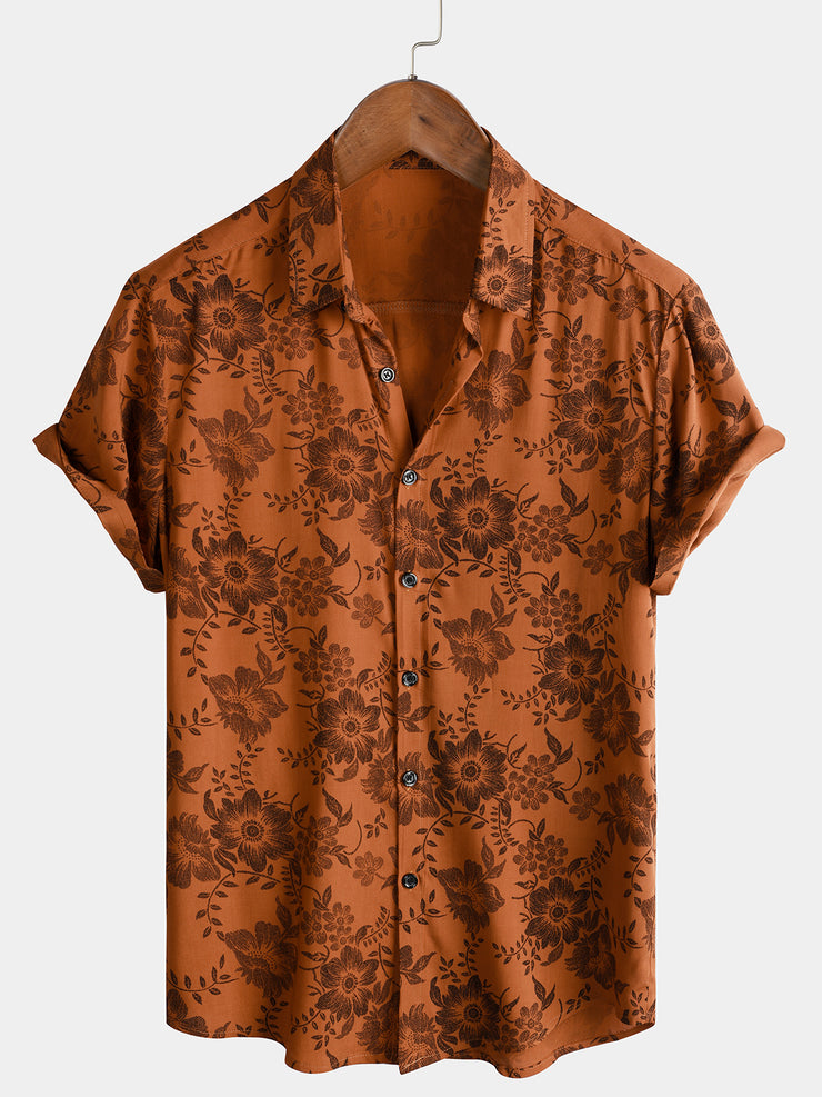 Men's Brown Floral Printed Casual Shirt