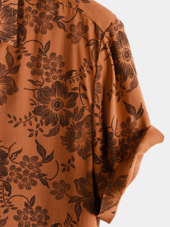 Men's Lunar Bloom Floral Short Sleeve Printed Black Shirt
