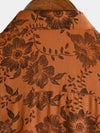 Men's Brown Floral Print Vintage Flower Holiday Breathable Short Sleeve Button Up Shirt