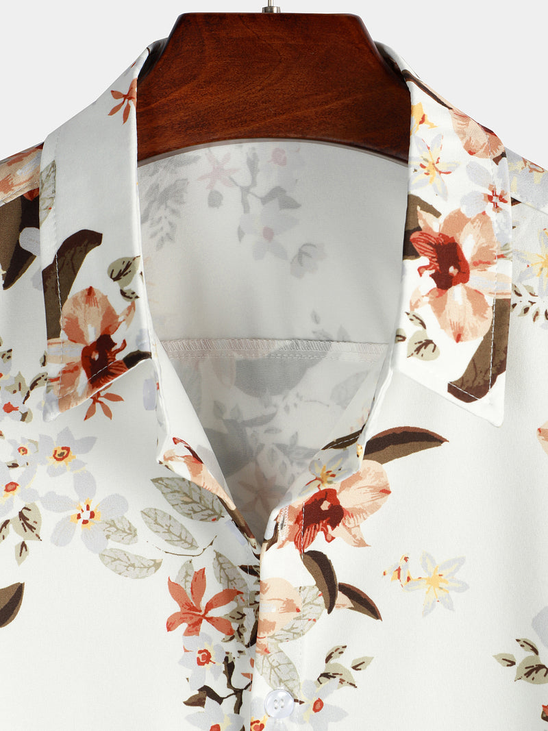 Men's Flower Print Summer Holiday Casual Floral Button Up Short Sleeve Shirt
