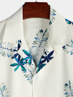 Men's Tropical Floral Print Summer Beach Camp Button Up Beige Short Sleeve Shirt