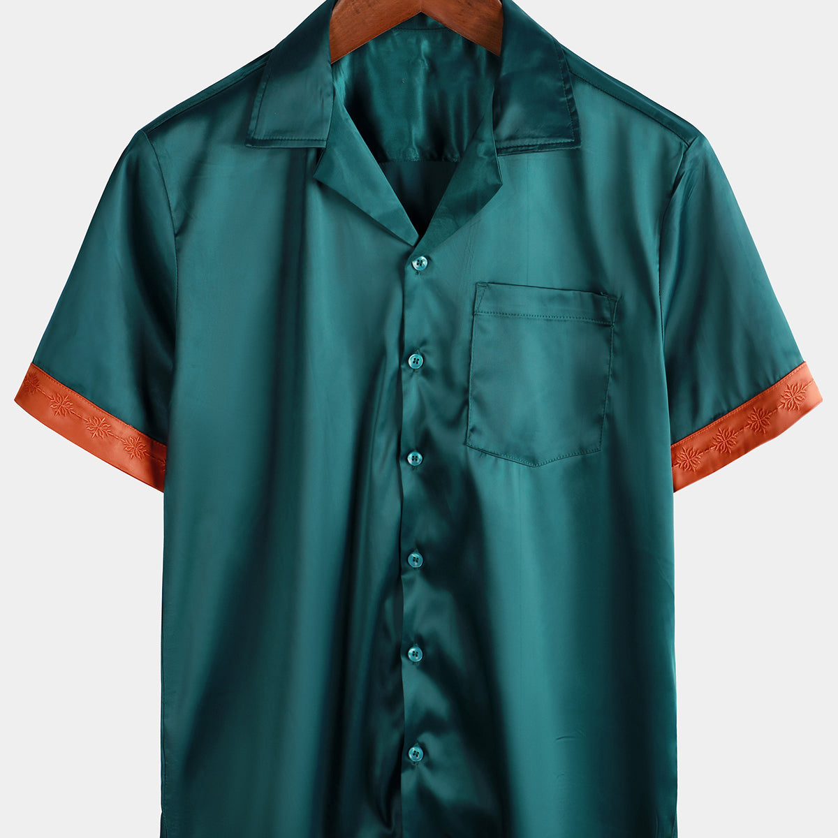 Men's Casual Embroidered Cool Beach Button Up Summer Short Sleeve Shirt