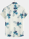 Men's Tropical Floral Print Summer Beach Camp Button Up Beige Short Sleeve Shirt