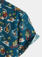 Men's Casual Hawaiian Cotton Print Short Sleeve Shirt