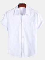 Bundle Of 3 | Men's Linen Cotton Pocket Solid Color Casual Short Sleeve Shirts