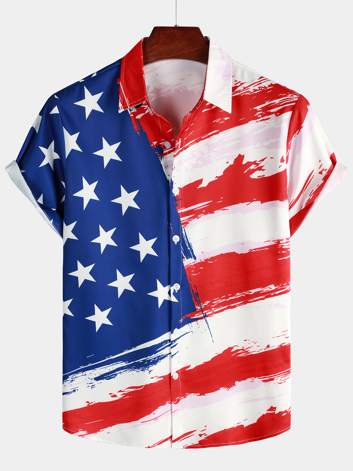 Men's American USA Flag Print Patriotic Short Sleeve Button Up Shirt ...