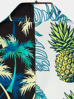 Men's Tropical Pineapple Coconut Tree Print Holiday Short Sleeve Shirt