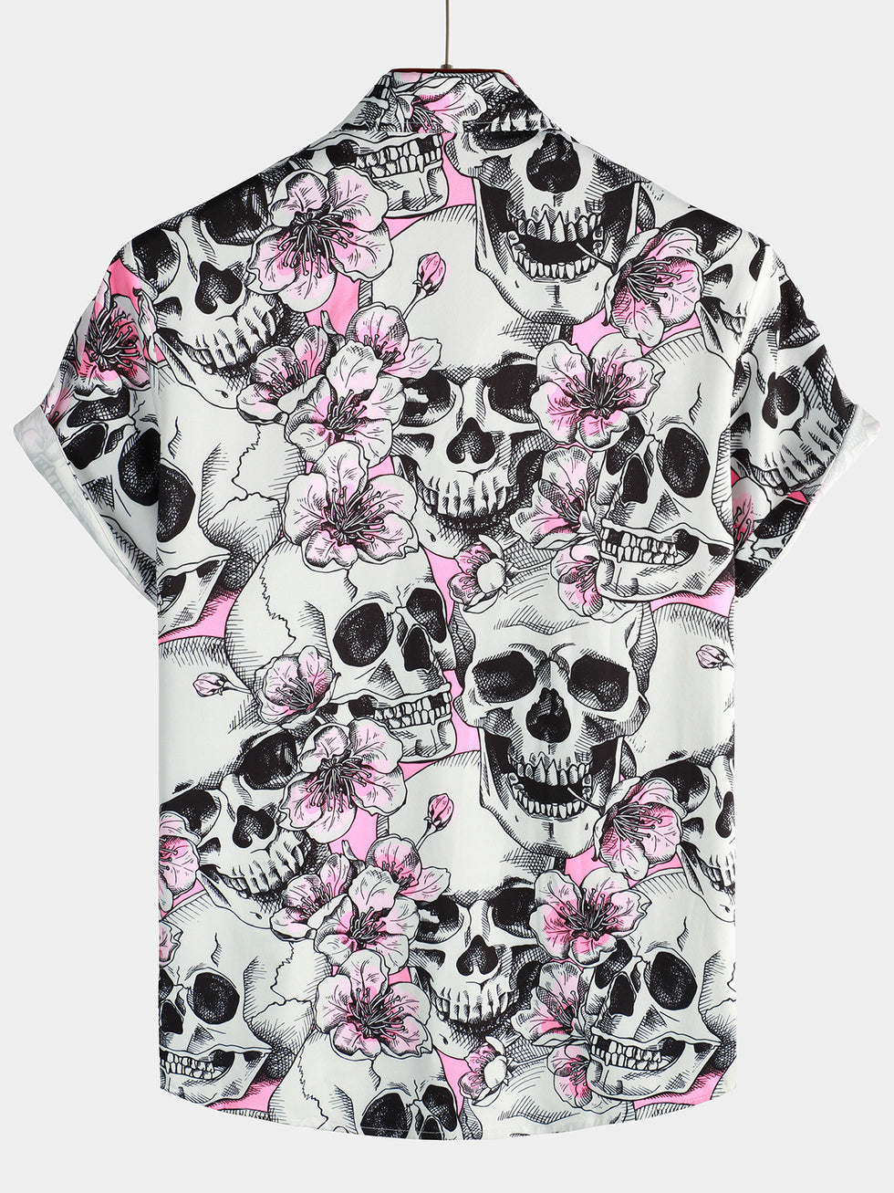 Pink Sugar Skull Floral Men's Short Sleeve Shirt