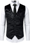 Mens Hipster Metallic Paisley Printed Single Breasted V-Neck Suit Vest/Tuxedo Waistcoat