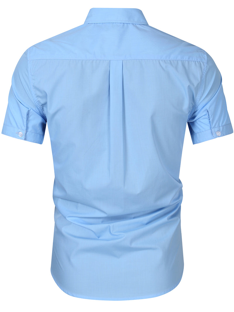 Men's Casual Solid Color Breathable Cotton Dress Short Sleeve Shirt