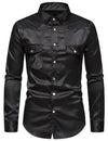 Men's Double Pocket Solid Color Casual Long Sleeve Party Dress Shirt