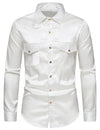Men's Double Pocket Solid Color Casual Long Sleeve Party Dress Shirt
