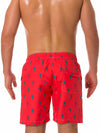 Men's Summer Cactus Print Casual Beach Red Shorts Swimming Trunks