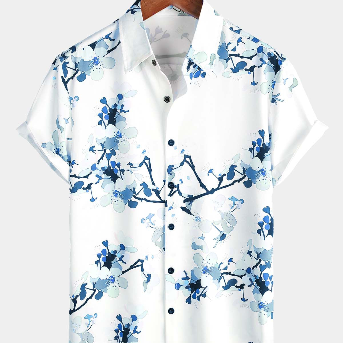Men's Floral Print Lapel Button Holiday Short Sleeve Shirt