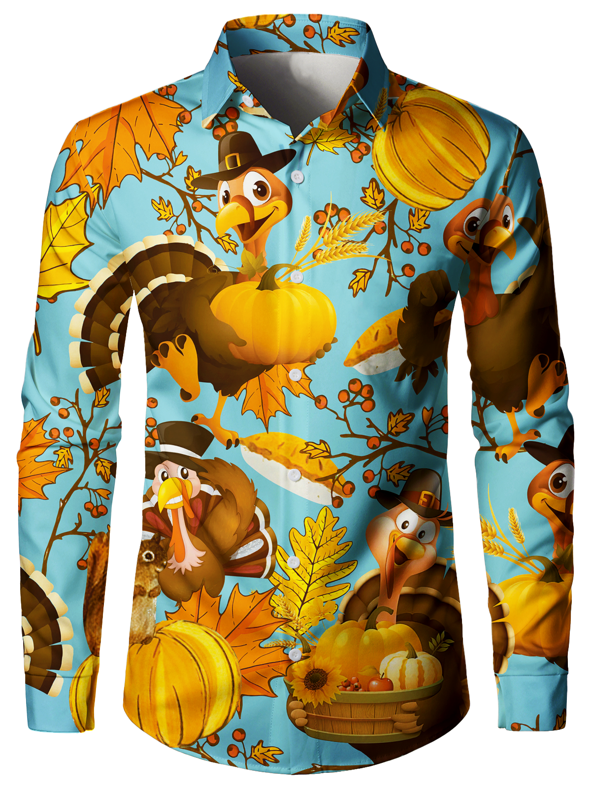 Men's Turkey Thanksgiving Button Up Funny Animal Thankful Holiday Long Sleeve Shirt