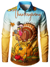 Men's Music Turkey Thanksgiving Button Up Funny Cute  Animal Holiday Long Sleeve Shirt